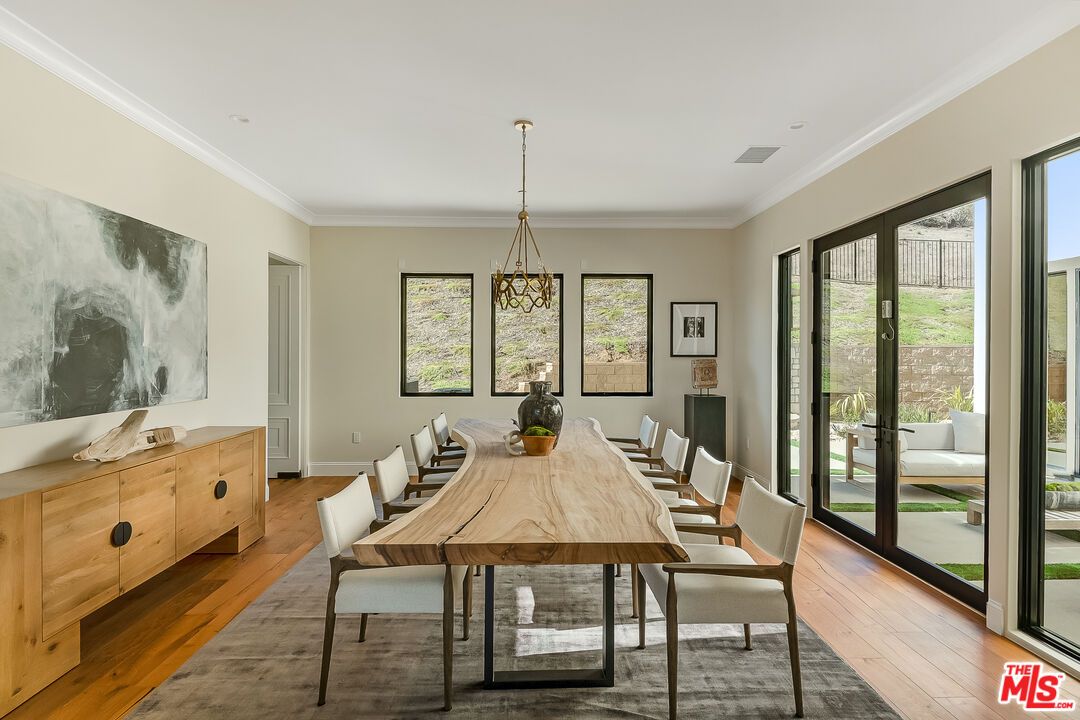 Dining room, Interior, Pendant Lights, Wood Texture Flooring