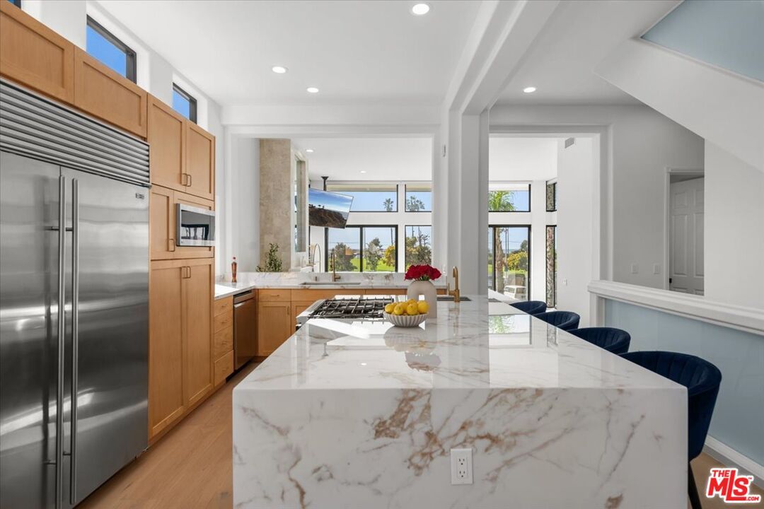 Interior, Kitchen, Recessed Lighting, Stainless Steel Appliances, Water, Wood Texture Flooring