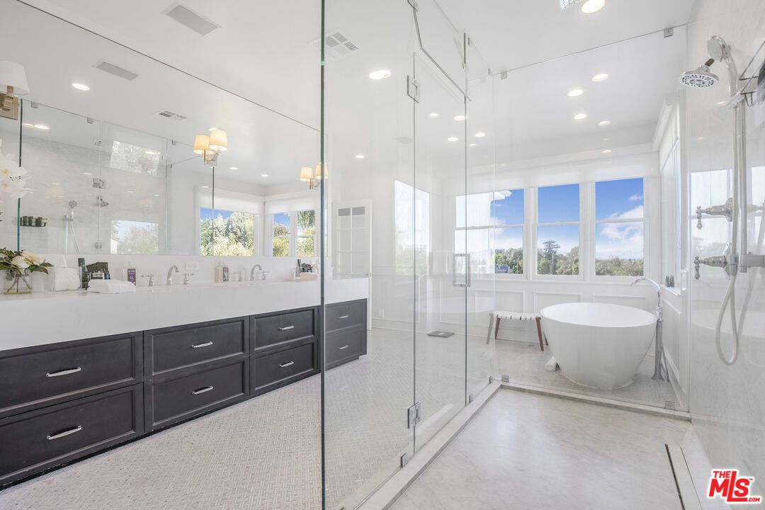 Bathroom, Dual Sink Vanities, Free Standing Baths, Glass Shower, Interior, Recessed Lighting