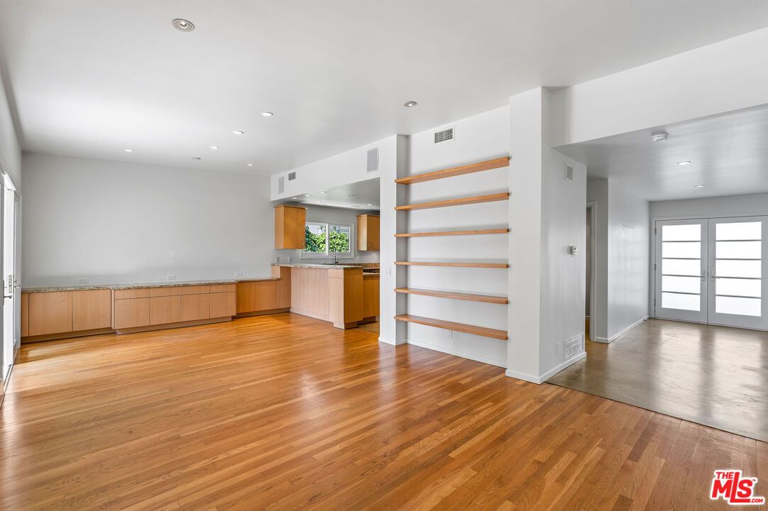 Empty room, Interior, Kitchen, Recessed Lighting, Wood Texture Flooring