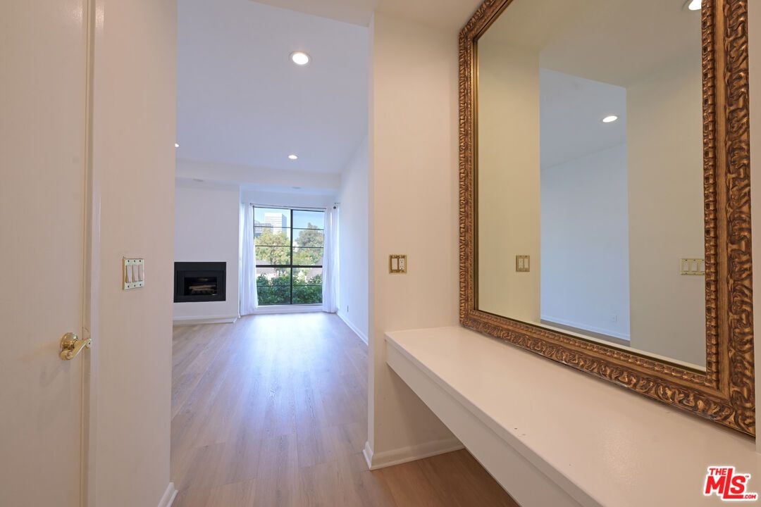 Empty room, Fireplace, Interior, Recessed Lighting, Wood Texture Flooring