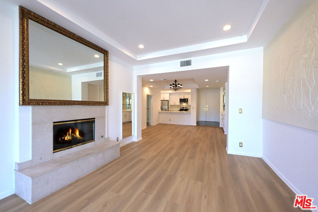 Fireplace, Interior, Recessed Lighting, Wood Texture Flooring