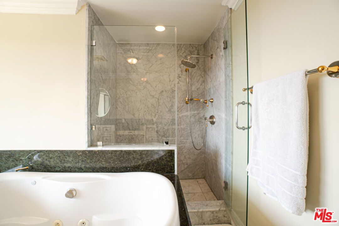 Bathroom, Glass Shower, Interior, Marble Walls, Recessed Lighting