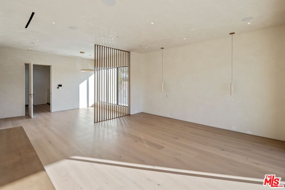 Empty room, Interior, Pendant Lights, Recessed Lighting, Wood Texture Flooring