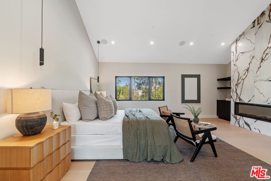 Fireplace, Interior, Marble Walls, Recessed Lighting