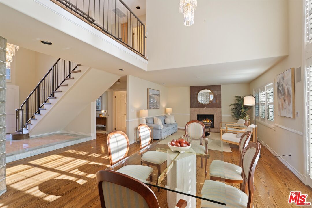 Dining room, Fireplace, Interior, Living room, Wood Texture Flooring