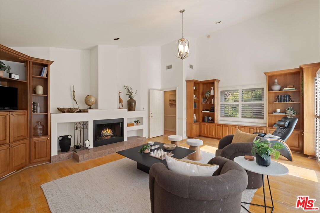 Fireplace, Interior, Living room, Pendant Lights, Wood Texture Flooring