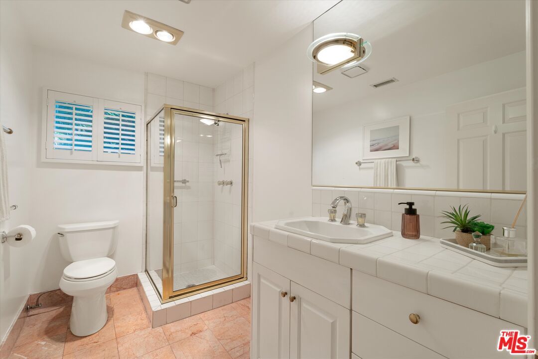 Bathroom, Glass Shower, Interior, Recessed Lighting, Tile Countertops