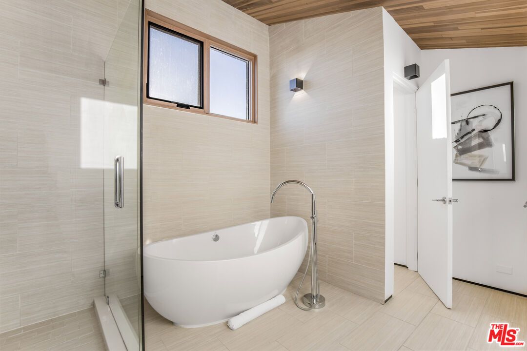 Bathroom, Free Standing Baths, Glass Shower, Interior, Wooden Ceilings