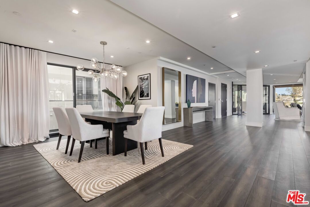 Dining room, Interior, Pendant Lights, Recessed Lighting, Wood Texture Flooring