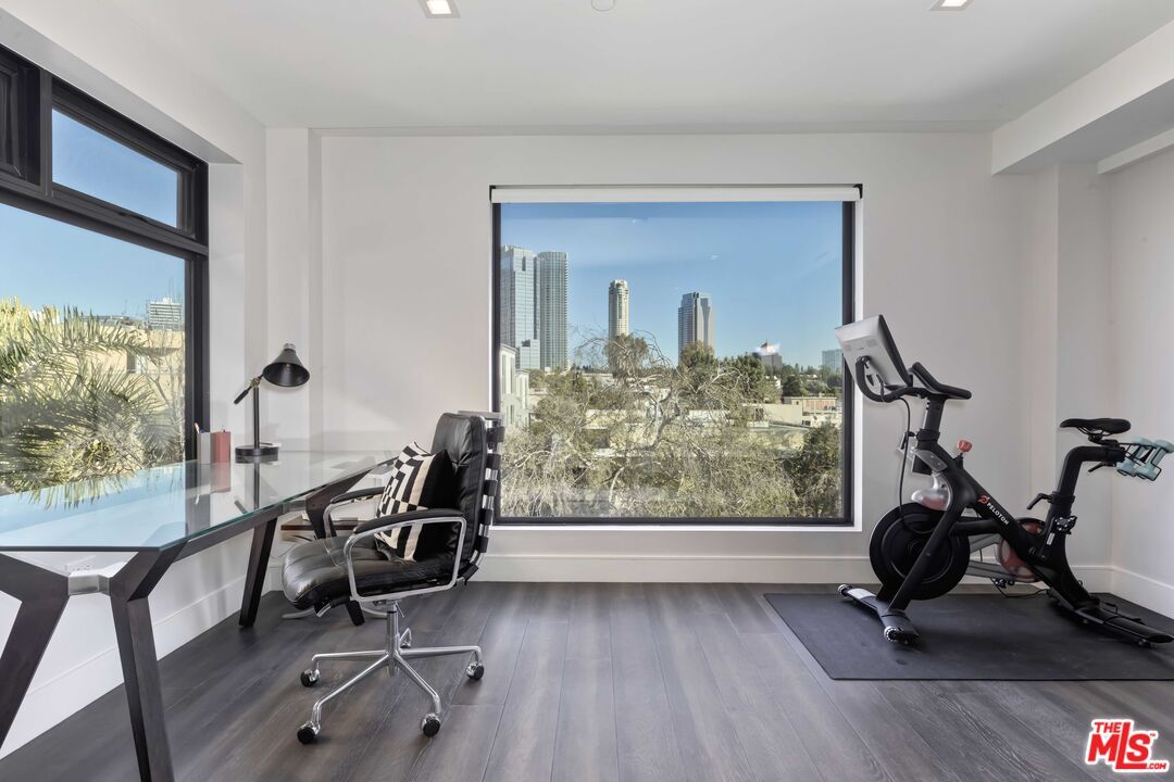 Fitness Equipment, Home Office, Interior, Recessed Lighting, Wood Texture Flooring