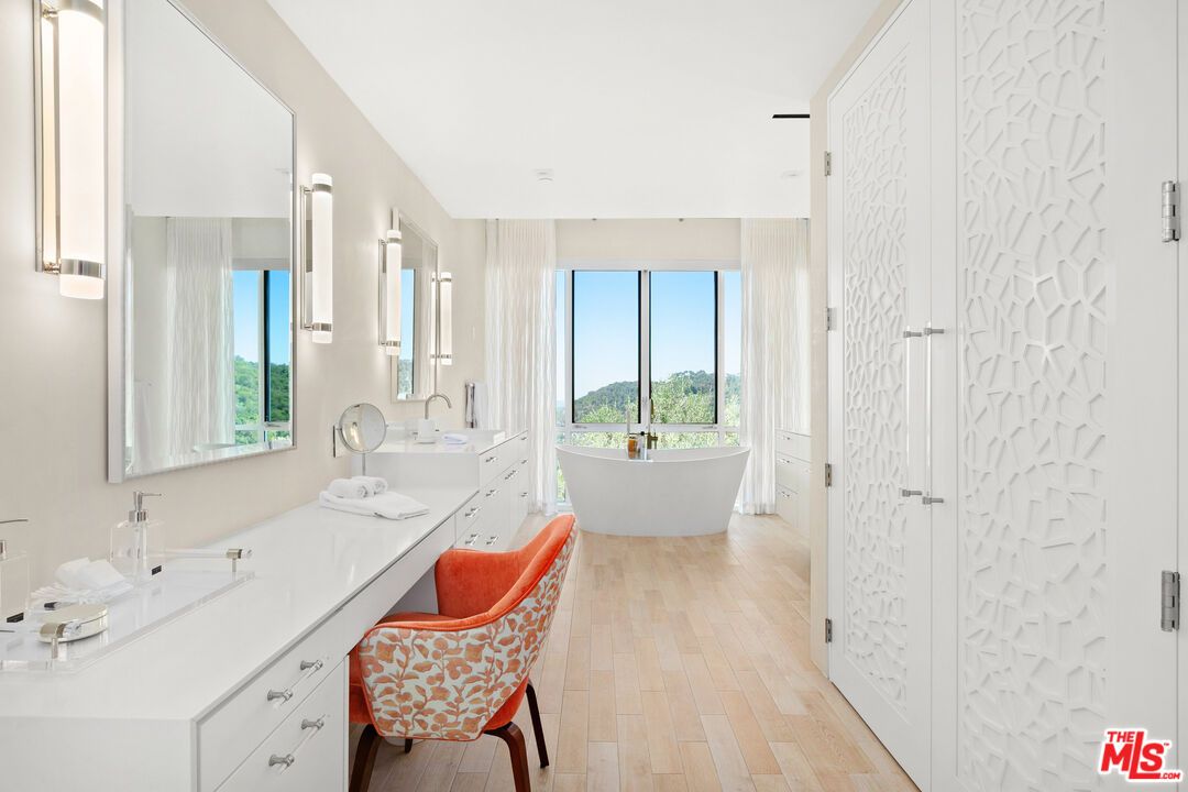 Bathroom, Dual Sink Vanities, Free Standing Baths, Interior, Wood Texture Flooring