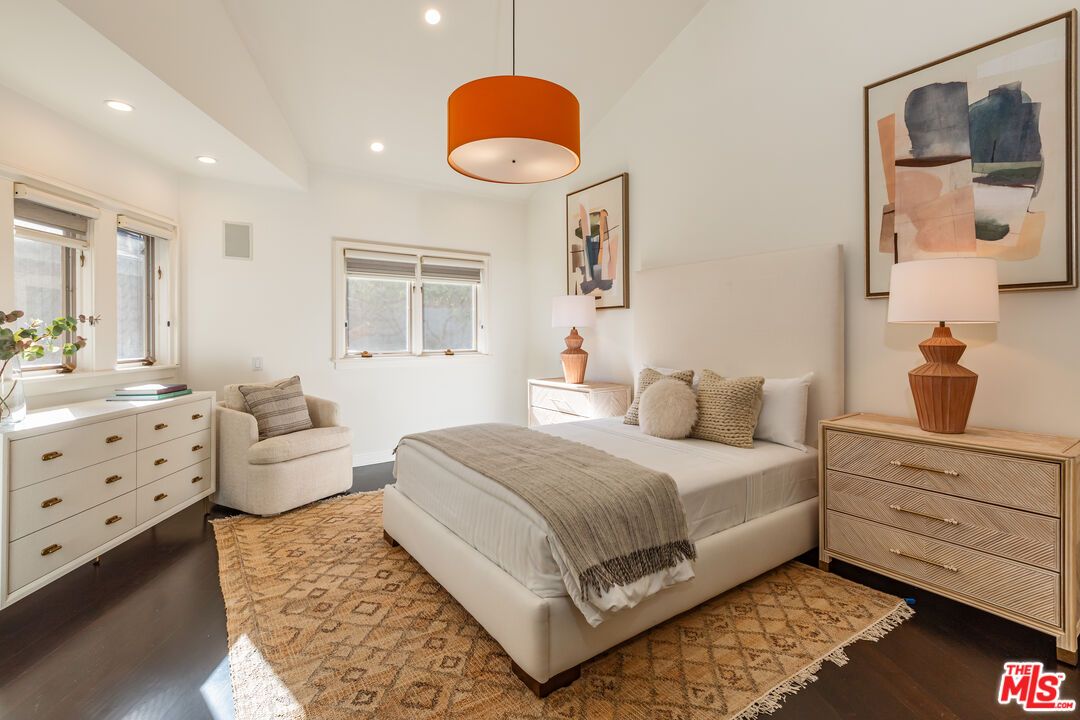 Bedroom, Interior, Pendant Lights, Recessed Lighting, Wood Texture Flooring
