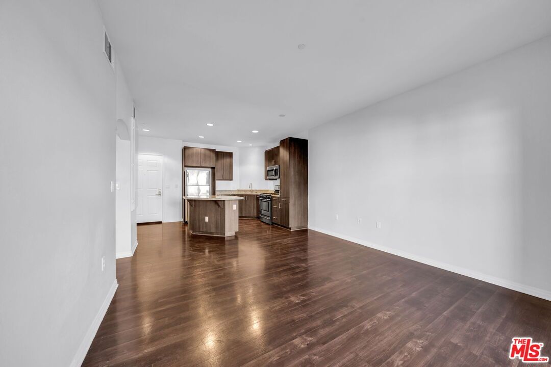 Empty room, Interior, Kitchen, Recessed Lighting, Wood Texture Flooring