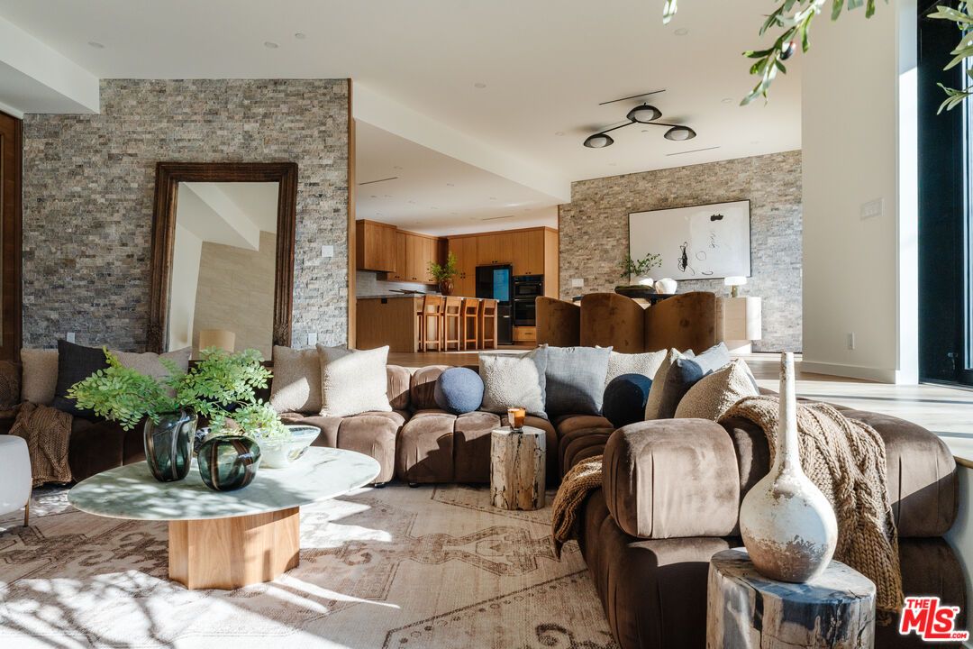 Dining room, Interior, Kitchen, Living room, Recessed Lighting, Stone Walls