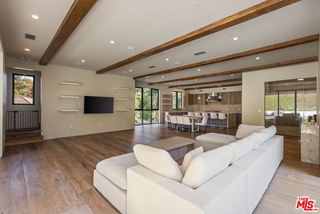 Dining room, Interior, Kitchen, Living room, Pendant Lights, Recessed Lighting, Wooden Beams, Wood Texture Flooring
