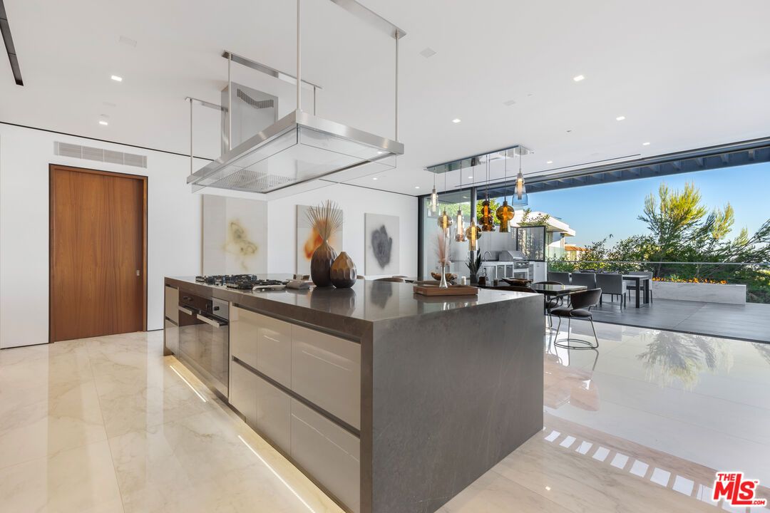 Interior, Kitchen, Marble, Pendant Lights, Recessed Lighting, Stainless Steel Appliances