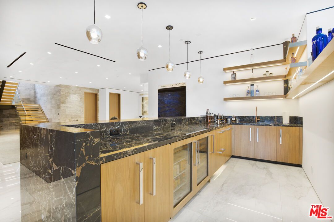Interior, Kitchen, Marble, Marble Walls, Pendant Lights, Recessed Lighting