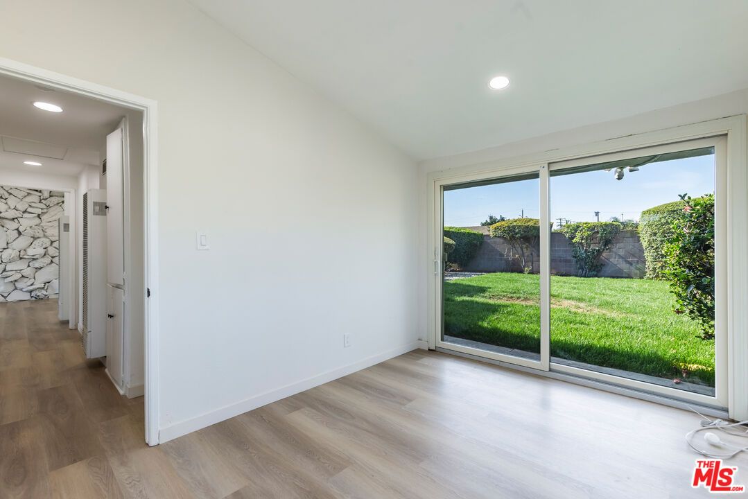 Empty room, Interior, Recessed Lighting, Stone Walls, Wood Texture Flooring