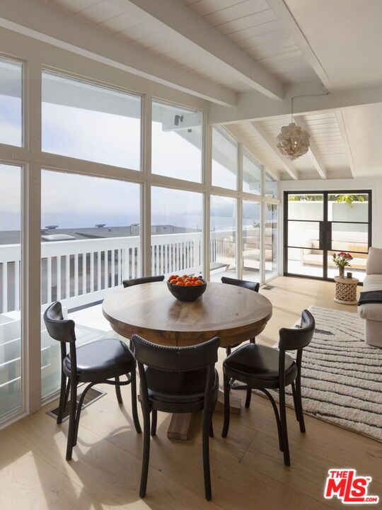 Chandelier, Dining room, Interior, Water, Wood Texture Flooring