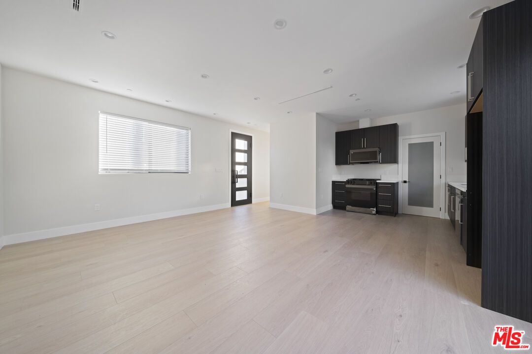 Empty room, Interior, Kitchen, Recessed Lighting, Wood Texture Flooring