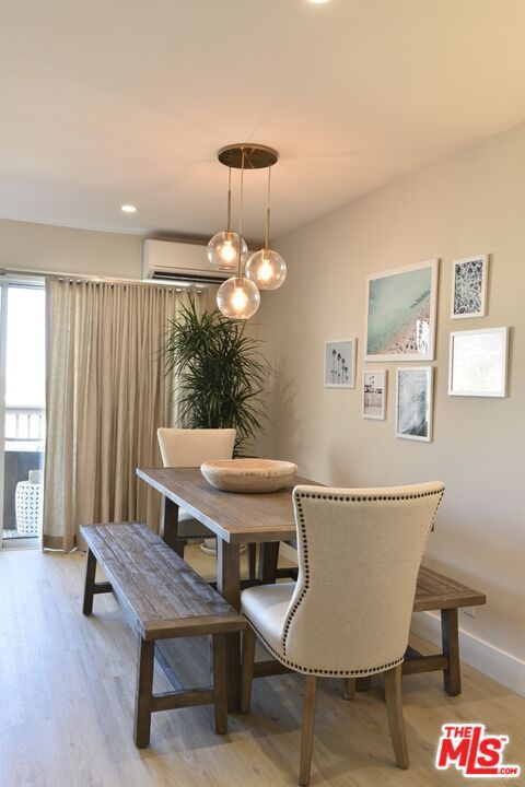 Dining room, Interior, Pendant Lights, Recessed Lighting, Wood Texture Flooring