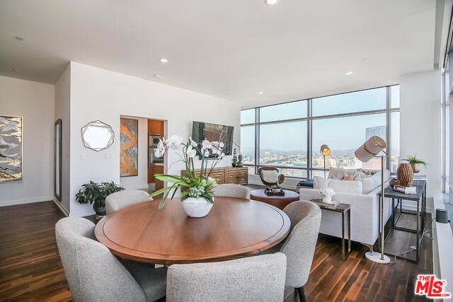 Dining room, Interior, Living room, Recessed Lighting, Wood Texture Flooring