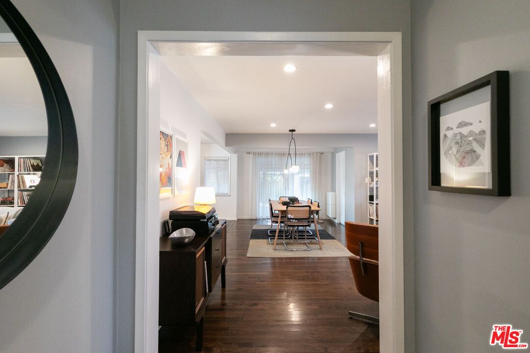 Dining room, Interior, Pendant Lights, Recessed Lighting, Wood Texture Flooring