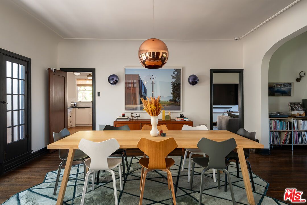 Dining room, Interior, Pendant Lights, Wood Texture Flooring