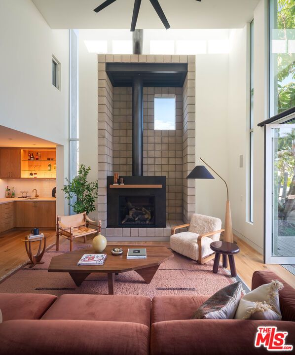 Fireplace, Interior, Living room, Stone Walls, Wood Texture Flooring