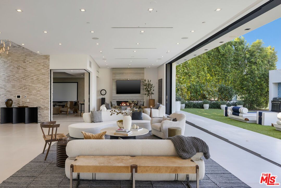 Fireplace, Interior, Living room, Recessed Lighting, Stone Walls