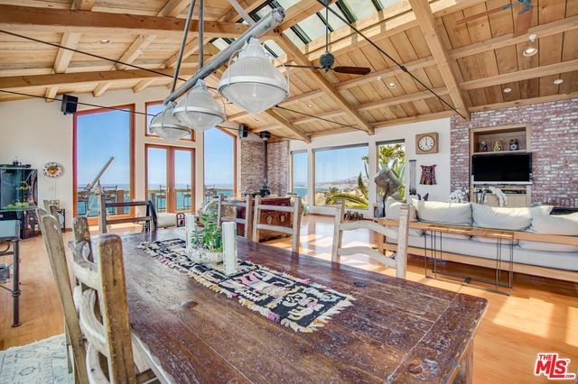 Interior, Living room, Recessed Lighting, Stone Walls, Water, Wooden Beams, Wooden Ceilings, Wood Texture Flooring