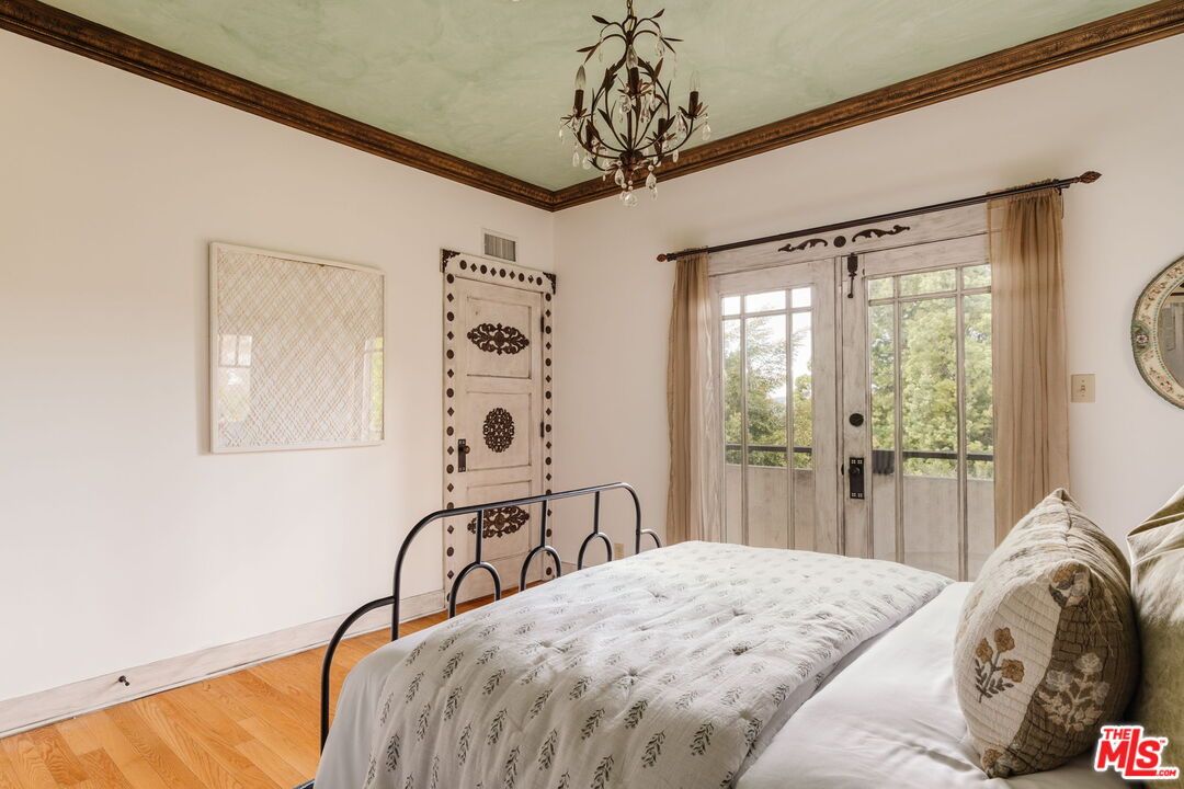 Bedroom, Chandelier, Interior, Wood Texture Flooring