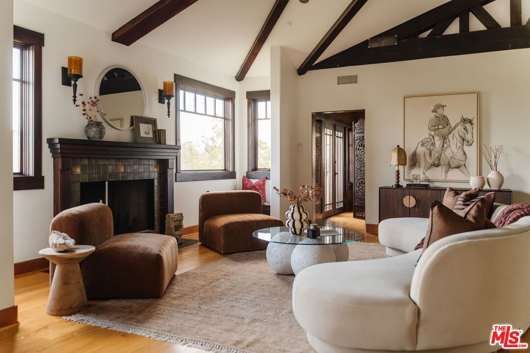 Fireplace, Interior, Living room, Wooden Beams, Wood Texture Flooring