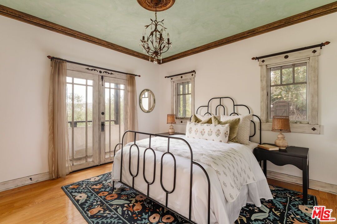 Bedroom, Chandelier, Interior, Wood Texture Flooring
