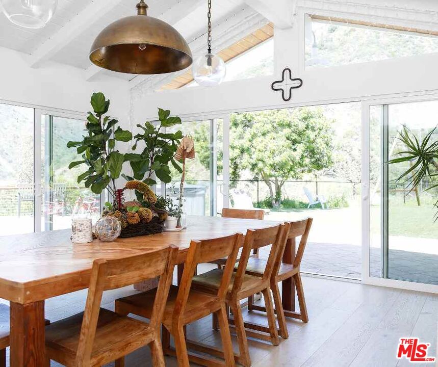 Dining room, Interior, Pendant Lights, Wood Texture Flooring