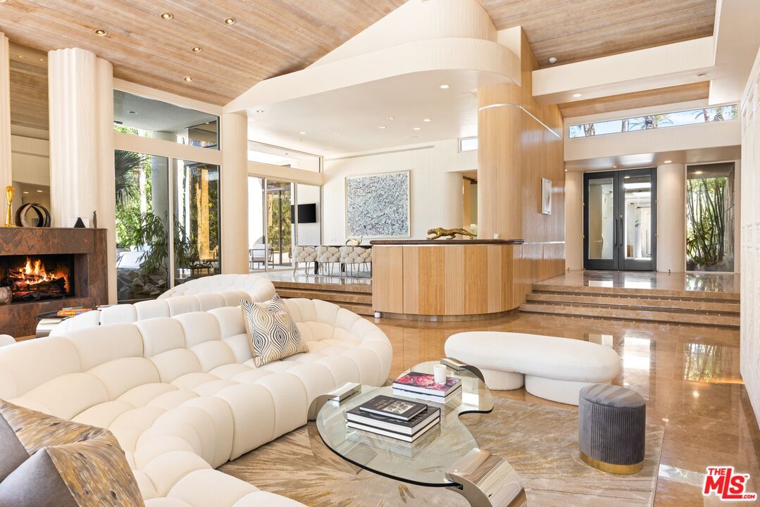 Fireplace, Interior, Living room, Recessed Lighting, Wooden Ceilings