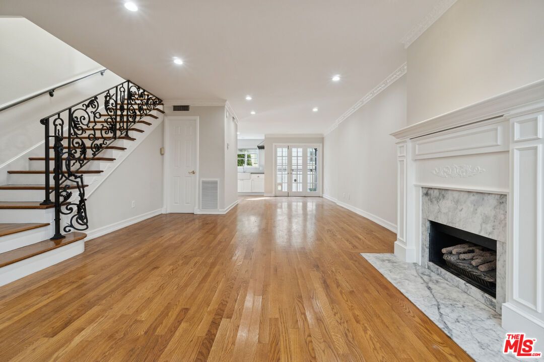 Empty room, Fireplace, Interior, Recessed Lighting, Wood Texture Flooring