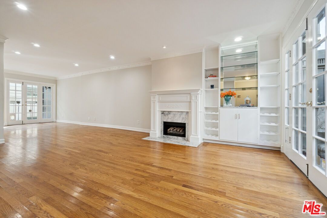 Empty room, Fireplace, Interior, Recessed Lighting, Wood Texture Flooring