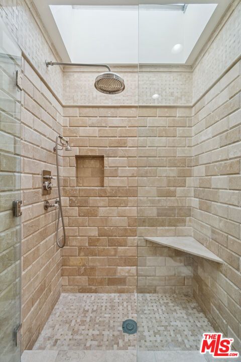 Bathroom, Glass Shower, Interior, Recessed Lighting, Stone Walls