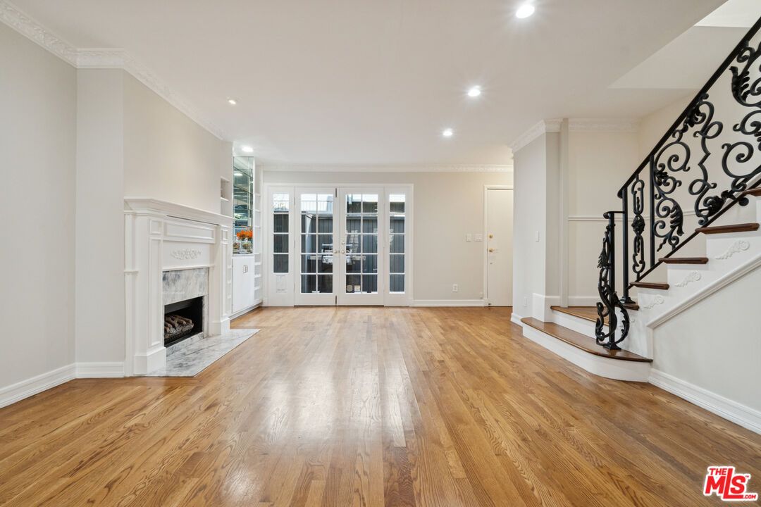 Empty room, Fireplace, Interior, Recessed Lighting, Wood Texture Flooring
