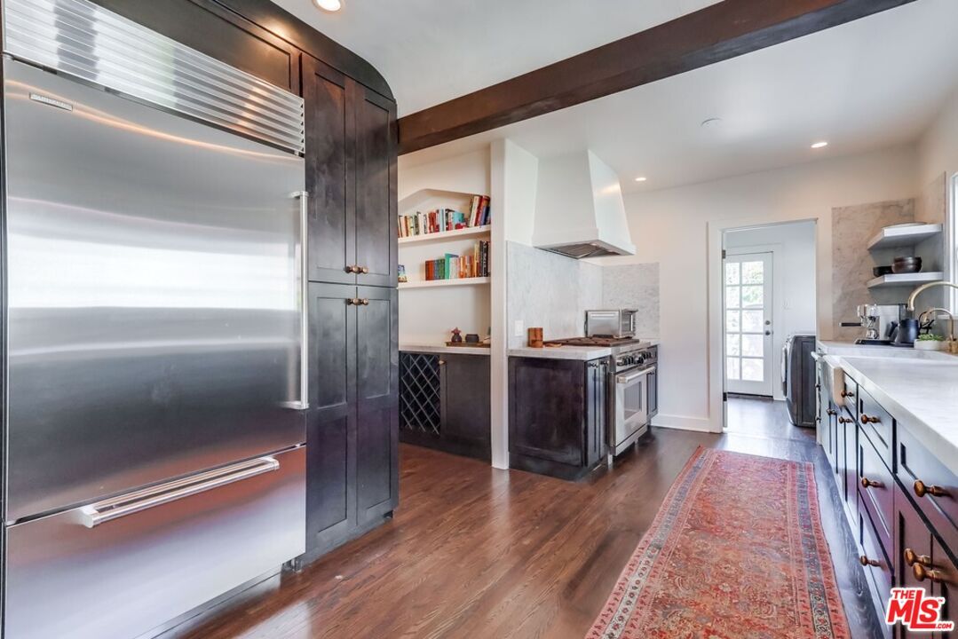 Interior, Kitchen, Recessed Lighting, Stainless Steel Appliances, Wooden Beams, Wood Texture Flooring