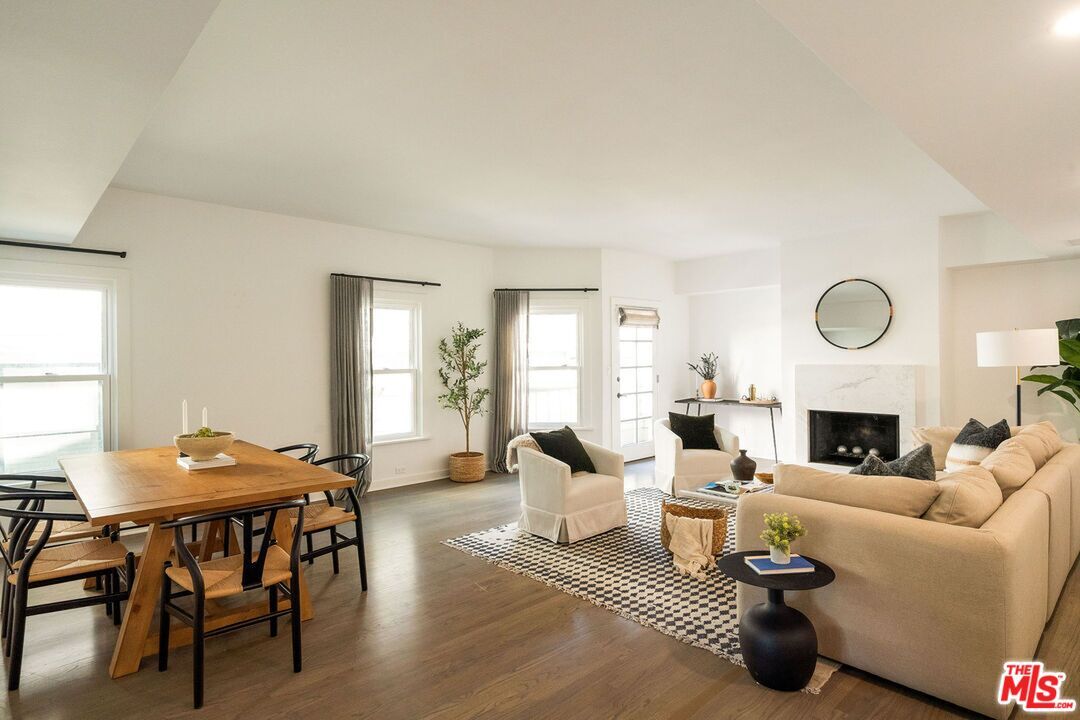 Dining room, Fireplace, Interior, Living room, Wood Texture Flooring