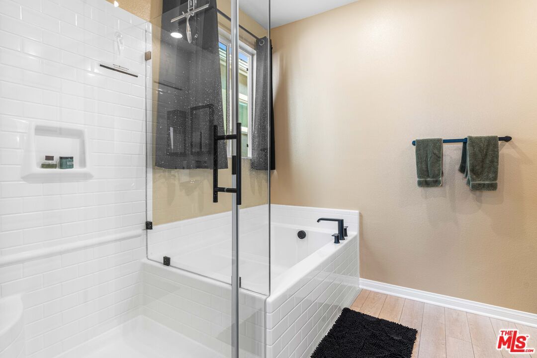 Bathroom, Glass Shower, Interior, Wood Texture Flooring