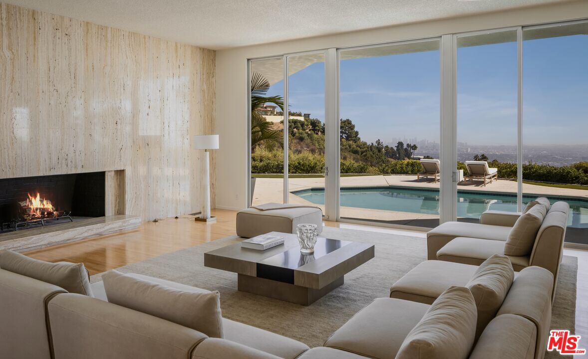 Fireplace, Interior, Living room, Pool, Wood Texture Flooring, Wooden Walls