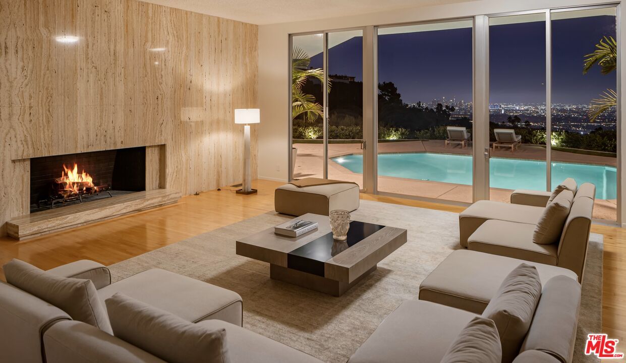 Fireplace, Interior, Living room, Recessed Lighting, Wood Texture Flooring, Wooden Walls