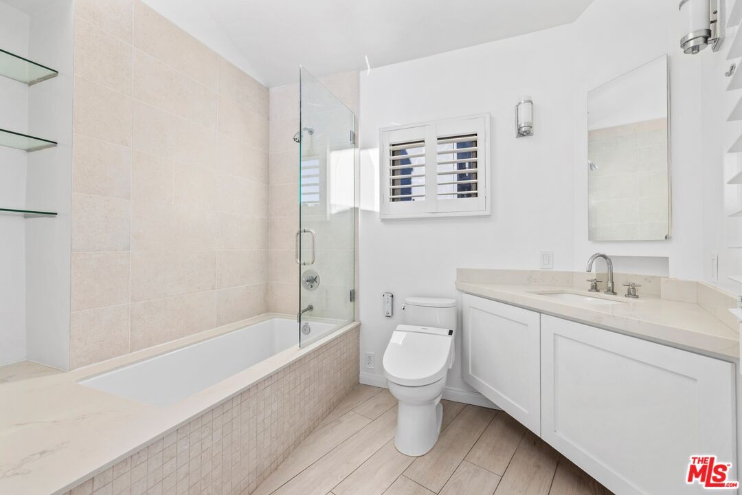 Bathroom, Glass Shower, Interior, Wood Texture Flooring