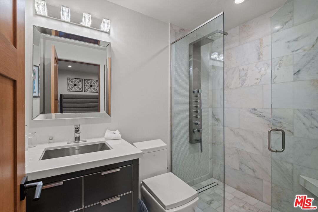 Bathroom, Glass Shower, Interior, Marble Walls, Recessed Lighting