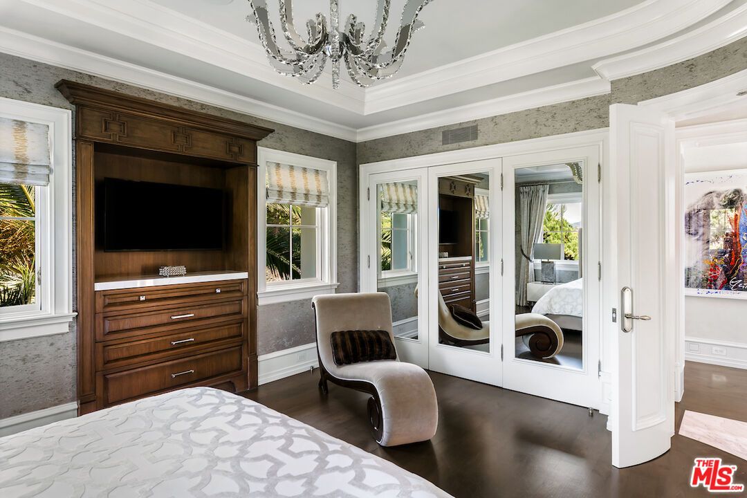 Bedroom, Chandelier, Interior, Wood Texture Flooring