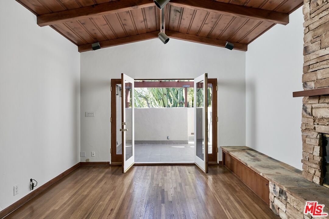 Empty room, Fireplace, Interior, Wooden Beams, Wooden Ceilings, Wood Texture Flooring